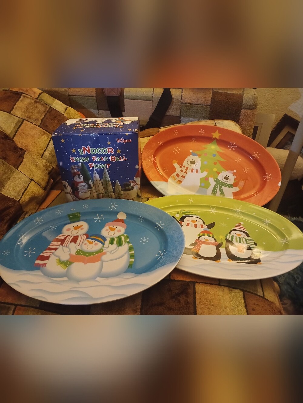 Christmas Dishes And Snow Balls For Decoration